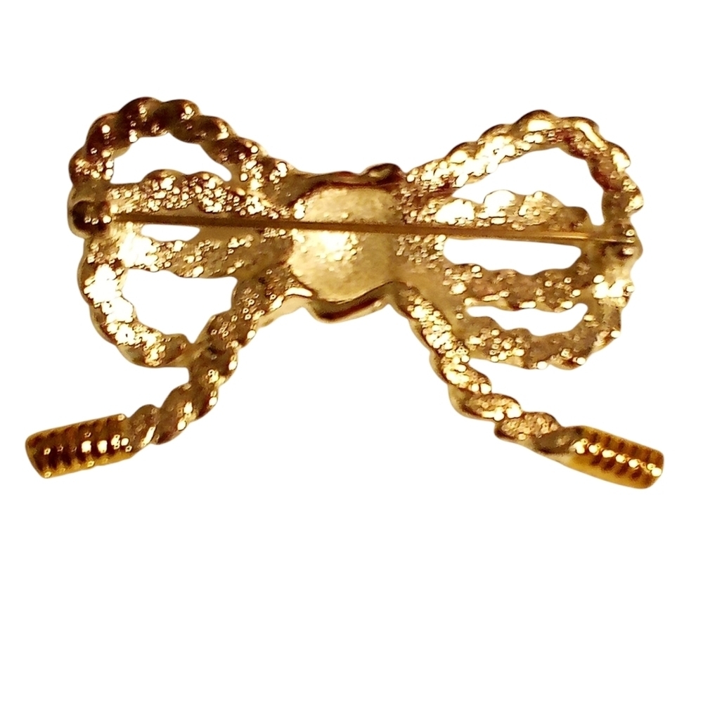 Vintage Jewelry Sale, Broach, Silver Tone Bow With Gold Colored Ends, 2" Wide - Picture 2 of 4